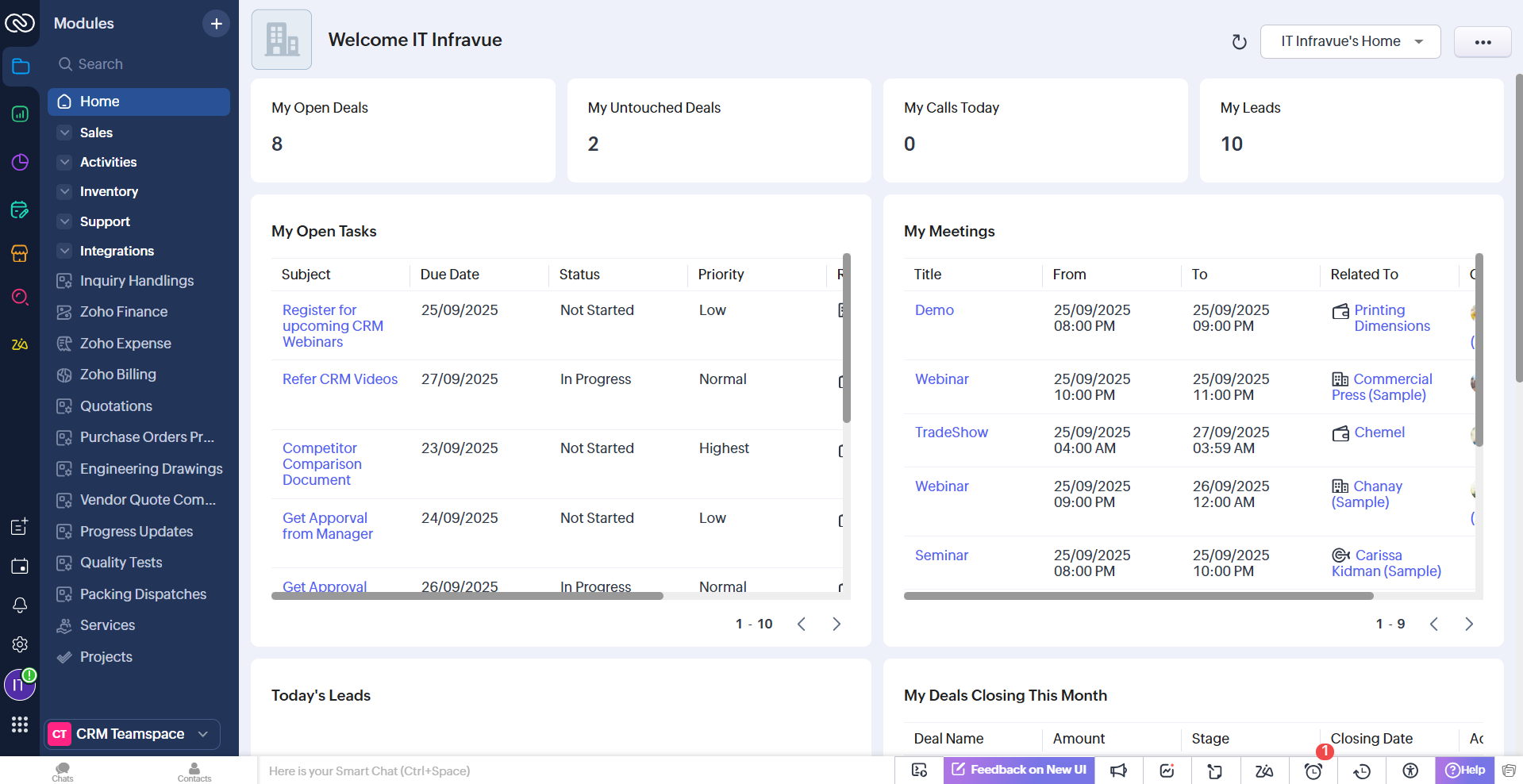 CRM dashboard showing lead management and property tracking interface